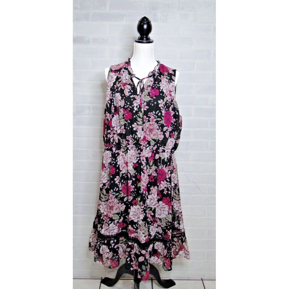 LANE BRYANT beautiful Black pink‎ Floral Dress Sz 18 sleeveless